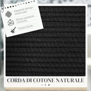 CESTO PORTABIANCHERIA DA 88L PORTATILE E PIEGHEVOLE CON MANICI IN COTONE NATURALE Ø 56X35.5 CM NERO