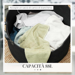 CESTO PORTABIANCHERIA DA 88L PORTATILE E PIEGHEVOLE CON MANICI IN COTONE NATURALE Ø 56X35.5 CM NERO