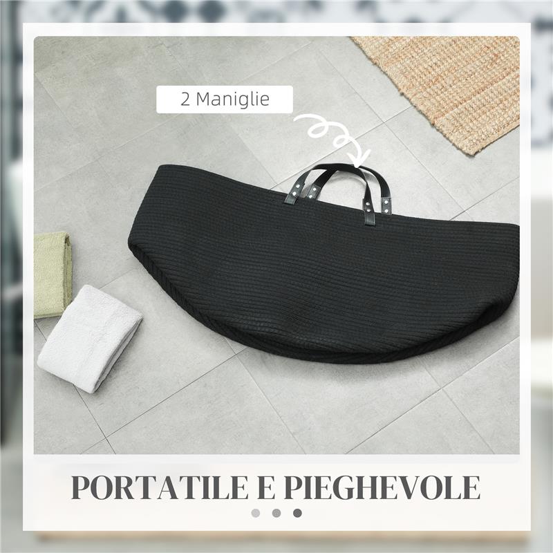 CESTO PORTABIANCHERIA DA 88L PORTATILE E PIEGHEVOLE CON MANICI IN COTONE NATURALE Ø 56X35.5 CM NERO