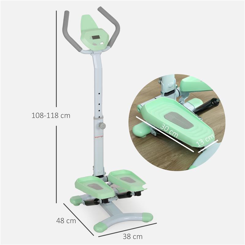 STEPPER CON MANUBRIO E GRADINO REGOLABILE E MONITOR LCD IN ACCIAIO E ABS 48X38X108-118 CM VERDE