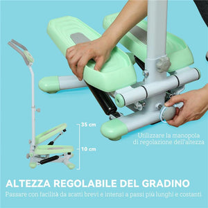 STEPPER CON MANUBRIO E GRADINO REGOLABILE E MONITOR LCD IN ACCIAIO E ABS 48X38X108-118 CM VERDE
