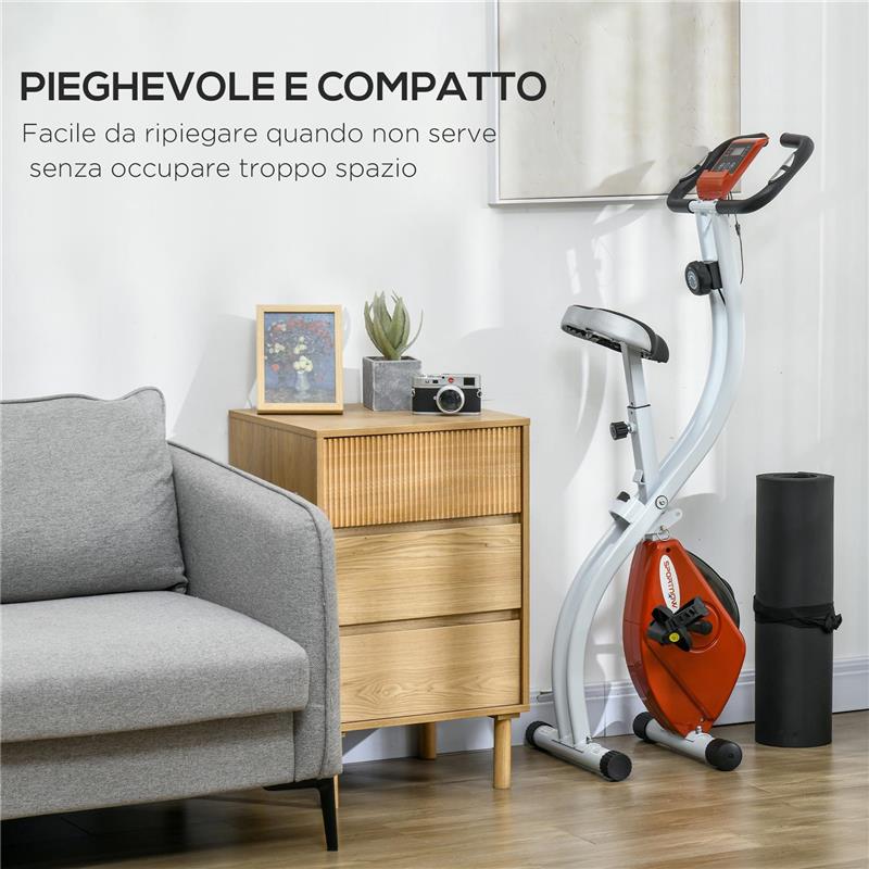 CYCLETTE MAGNETICA PIEGHEVOLE A 8 LIVELLI DI RESISTENZA CON SEDUTA REGOLABILE IN ACCIAIO 97X43X110 CM ROSSO