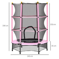 TAPPETO ELASTICO PER BAMBINI CON RETE DI SICUREZZA E PALI IMBOTTITI ETÀ 3-10 ANNI Ø 140 X 190 CM ROSA