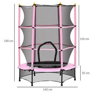 TAPPETO ELASTICO PER BAMBINI CON RETE DI SICUREZZA E PALI IMBOTTITI ETÀ 3-10 ANNI Ø 140 X 190 CM ROSA