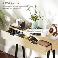 CONSOLLE DA INGRESSO IN STILE NORDICO CON 2 CASSETTI IN LEGNO E ACCIAIO 100X30X80.5 CM ROVERE