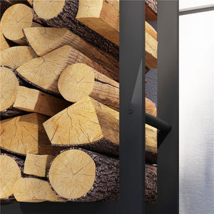 PORTALEGNA DA ESTERNO E INTERNO CON RUOTE LEGNAIA IN ACCIAIO CON CAPACITÀ 0.43M³ 120X32X151CM NERO