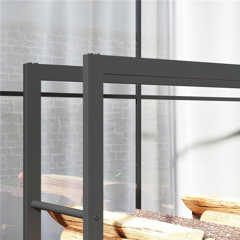 PORTALEGNA DA ESTERNO E INTERNO CON RUOTE LEGNAIA IN ACCIAIO CON CAPACITÀ 0.43M³ 120X32X151CM NERO