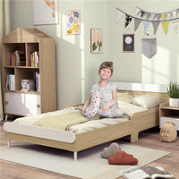 LETTO PER BAMBINI 3-10 ANNI BASSO CON SPONDE LATERALI ALTE IN LEGNO 194.8X103X60.5 CM BIANCO E COLOR LEGNO