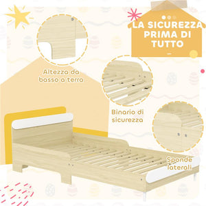 LETTO PER BAMBINI 3-10 ANNI BASSO CON SPONDE LATERALI ALTE IN LEGNO 194.8X103X60.5 CM BIANCO E COLOR LEGNO