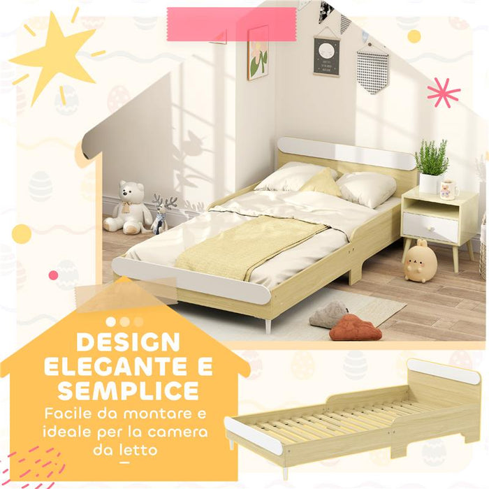 LETTO PER BAMBINI 3-10 ANNI BASSO CON SPONDE LATERALI ALTE IN LEGNO 194.8X103X60.5 CM BIANCO E COLOR LEGNO
