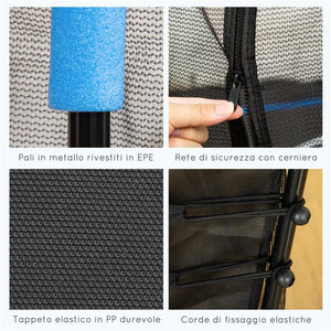 TAPPETO ELASTICO PER BAMBINI CON INGRESSO A CERNIERA E PALI IMBOTTITI IN ACCIAIO PP E EPE Ø 163.5X190 CM AZZURRO