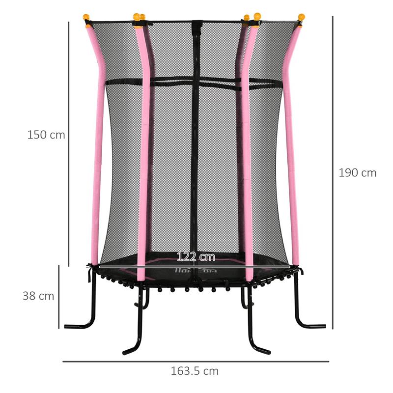 TAPPETO ELASTICO PER BAMBINI CON INGRESSO A CERNIERA E PALI IMBOTTITI IN ACCIAIO PP E EPE Ø 163.5X190 CM ROSA