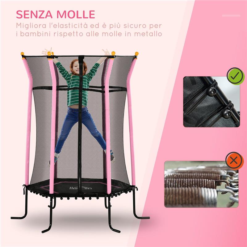 TAPPETO ELASTICO PER BAMBINI CON INGRESSO A CERNIERA E PALI IMBOTTITI IN ACCIAIO PP E EPE Ø 163.5X190 CM ROSA