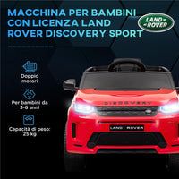 MACCHINA ELETTRICA PER BAMBINI A LICENZA LAND ROVER CON FARI CLACSON E CINTURA 106X65.5X51 CM ROSSO