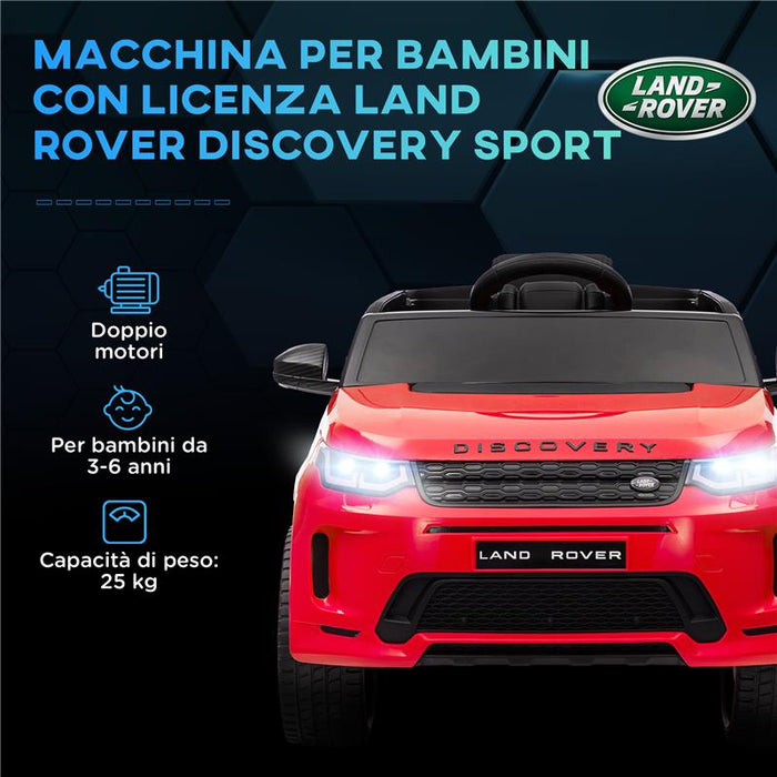 MACCHINA ELETTRICA PER BAMBINI A LICENZA LAND ROVER CON FARI CLACSON E CINTURA 106X65.5X51 CM ROSSO