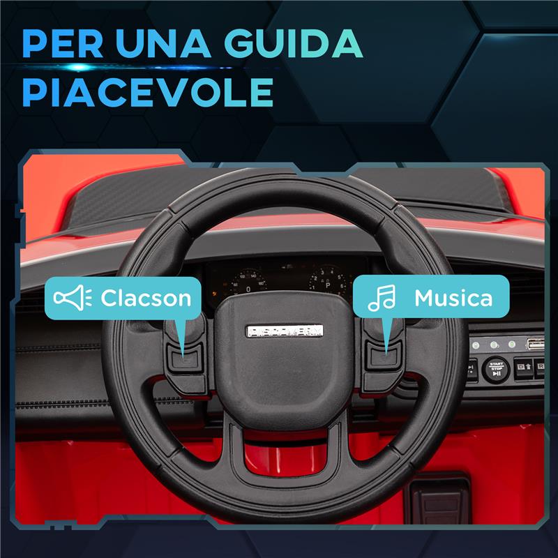 MACCHINA ELETTRICA PER BAMBINI A LICENZA LAND ROVER CON FARI CLACSON E CINTURA 106X65.5X51 CM ROSSO