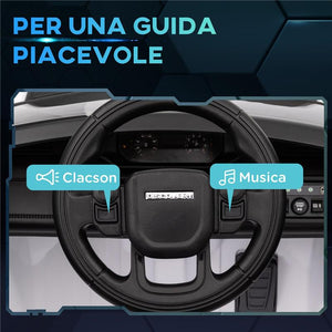 MACCHINA ELETTRICA PER BAMBINI A LICENZA LAND ROVER CON FARI CLACSON E CINTURA106X65.5X51 CM BIANCO