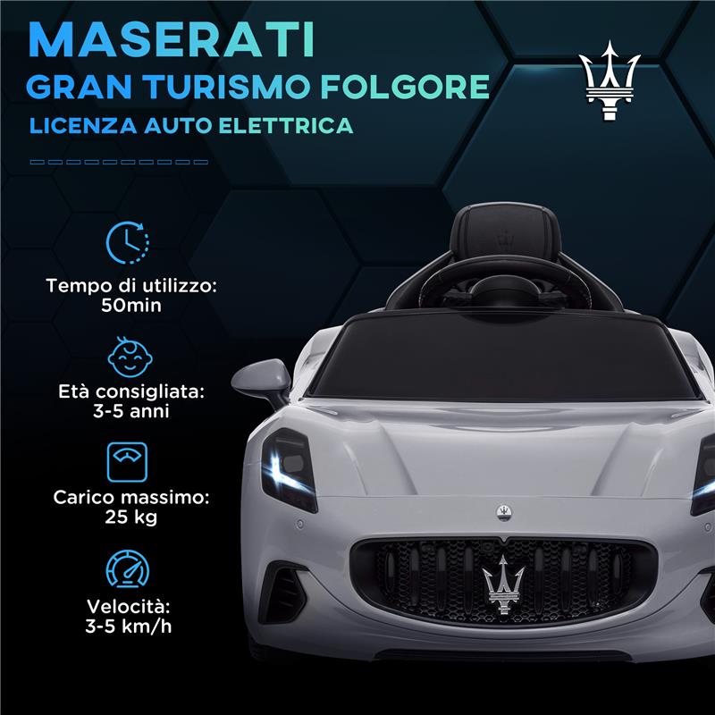 MACCHINA PER BAMBINI 12V MASERATI GRAN TURISMO FOLGORE CON TELECOMANDO ETÀ 3-5 ANNI GRIGIO