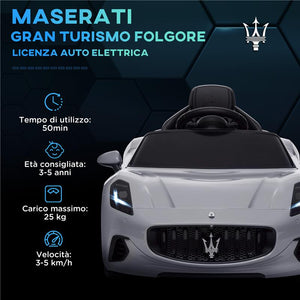 MACCHINA PER BAMBINI 12V MASERATI GRAN TURISMO FOLGORE CON TELECOMANDO ETÀ 3-5 ANNI GRIGIO