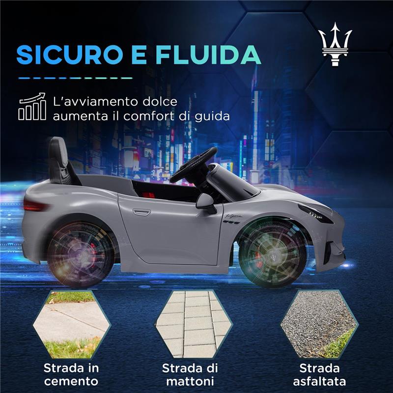 MACCHINA PER BAMBINI 12V MASERATI GRAN TURISMO FOLGORE CON TELECOMANDO ETÀ 3-5 ANNI GRIGIO