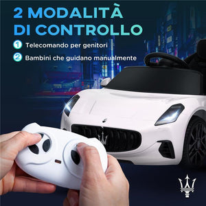 MACCHINA PER BAMBINI 12V MASERATI GRAN TURISMO FOLGORE CON TELECOMANDO ETÀ 3-5 ANNI BIANCO