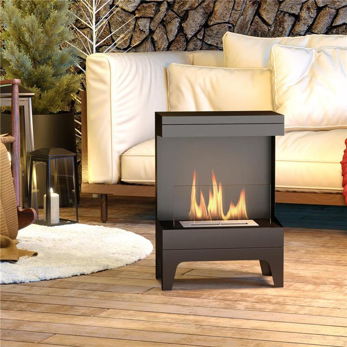 CAMINO A BIOETANOLO AUTOPORTANTE CON BRUCIATORE DA 0.9L E DURATA 3.3 ORE 38X22X54 CM NERO