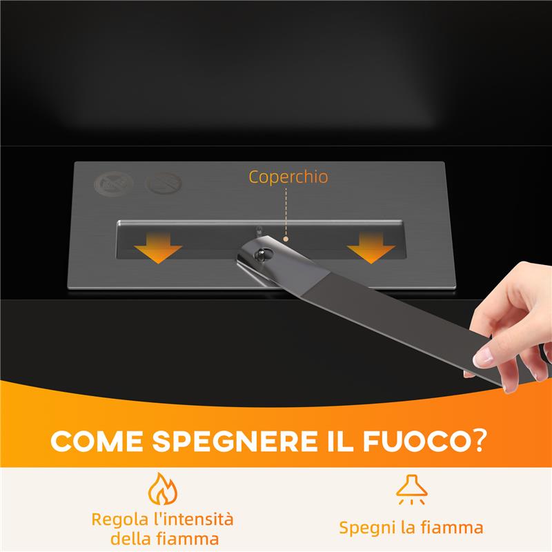 CAMINO A BIOETANOLO 0.9L DA PARETE CON PANNELLO PROTETTIVO IN ACCIAIO INOX E VETRO 100X15X54 CM NERO E ARGENTO