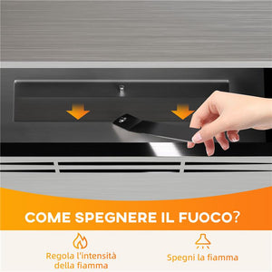 CAMINO A BIOETANOLO DA INCASSO IN ACCIAIO CAPACITÀ 0.9L E DURATA 3.3 ORE 48X18X59 CM ARGENTO