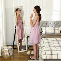 SPECCHIO MODERNO A FIGURA INTERA DA PARETE E AUTOPORTANTE 37X157 CM BIANCO E LEGNO