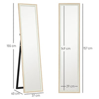 SPECCHIO MODERNO A FIGURA INTERA DA PARETE E AUTOPORTANTE 37X157 CM BIANCO E LEGNO