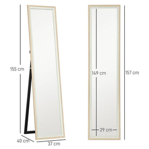 SPECCHIO MODERNO A FIGURA INTERA DA PARETE E AUTOPORTANTE 37X157 CM BIANCO E LEGNO