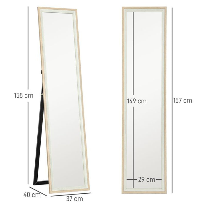 SPECCHIO MODERNO A FIGURA INTERA DA PARETE E AUTOPORTANTE 37X157 CM BIANCO E LEGNO