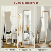 SPECCHIO MODERNO A FIGURA INTERA DA PARETE E AUTOPORTANTE 37X157 CM BIANCO E LEGNO