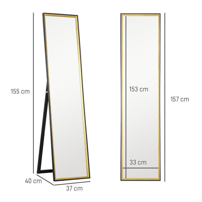 SPECCHIO A FIGURA INTERA CON SUPPORTO POSTERIORE E CORNICE IN LEGNO E VETRO 37X3X157 CM NERO E ORO