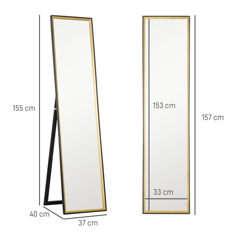 SPECCHIO A FIGURA INTERA CON SUPPORTO POSTERIORE E CORNICE IN LEGNO E VETRO 37X3X157 CM NERO E ORO
