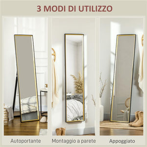 SPECCHIO A FIGURA INTERA CON SUPPORTO POSTERIORE E CORNICE IN LEGNO E VETRO 37X3X157 CM NERO E ORO