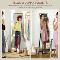 SPECCHIO A FIGURA INTERA CON SUPPORTO POSTERIORE E CORNICE IN LEGNO E VETRO 37X3X157 CM NERO E ORO