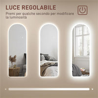 SPECCHIO DA PARETE AD ARCO CON ILLUMINAZIONE LED REGOLABILE E CONTROLLO TOUCH IN VETRO TEMPERATO 40X3X120 CM