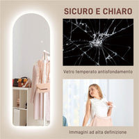 SPECCHIO DA PARETE AD ARCO CON ILLUMINAZIONE LED REGOLABILE E CONTROLLO TOUCH IN VETRO TEMPERATO 40X3X120 CM