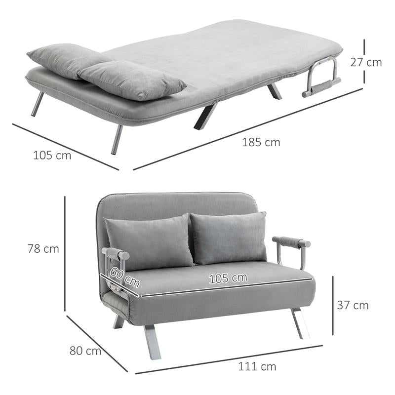 DIVANO LETTO SINGOLO IN FINTA PELLE CON SEDUTA REGOLABILE IN 5 POSIZIONI 105X80X78 CM GRIGIO CHIARO