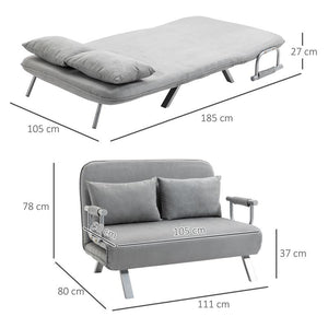 DIVANO LETTO SINGOLO IN FINTA PELLE CON SEDUTA REGOLABILE IN 5 POSIZIONI 105X80X78 CM GRIGIO CHIARO