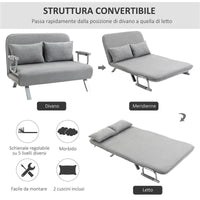 DIVANO LETTO SINGOLO IN FINTA PELLE CON SEDUTA REGOLABILE IN 5 POSIZIONI 105X80X78 CM GRIGIO CHIARO