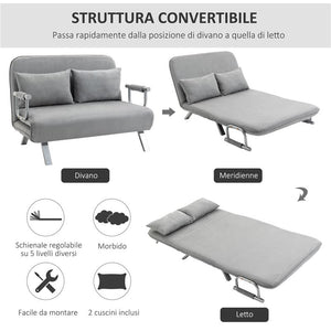 DIVANO LETTO SINGOLO IN FINTA PELLE CON SEDUTA REGOLABILE IN 5 POSIZIONI 105X80X78 CM GRIGIO CHIARO