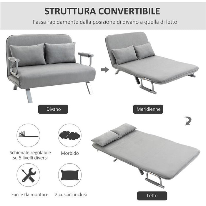 DIVANO LETTO SINGOLO IN FINTA PELLE CON SEDUTA REGOLABILE IN 5 POSIZIONI 105X80X78 CM GRIGIO CHIARO