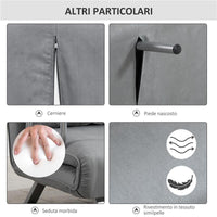 DIVANO LETTO SINGOLO IN FINTA PELLE CON SEDUTA REGOLABILE IN 5 POSIZIONI 105X80X78 CM GRIGIO CHIARO