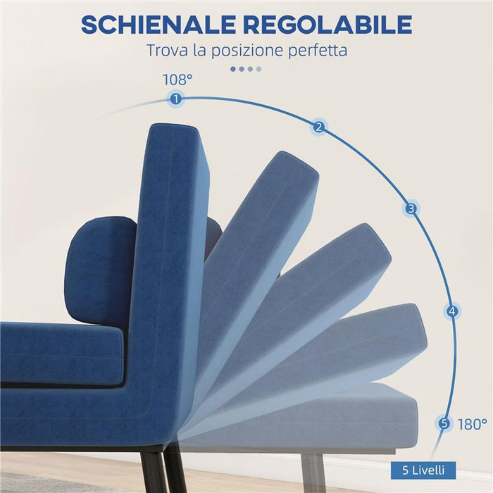 POLTRONA LETTO CON SCHIENALE REGOLABILE IN 5 POSIZIONI IN TESSUTO EFFETTO LINO E ACCIAIO 75X70X75 CM BLU SCURO