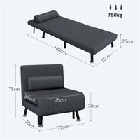 POLTRONA LETTO 3 IN 1 CON SCHIENALE REGOLABILE E CUSCINO IN TESSUTO EFFETTO LINO E ACCIAIO GRIGIO SCURO