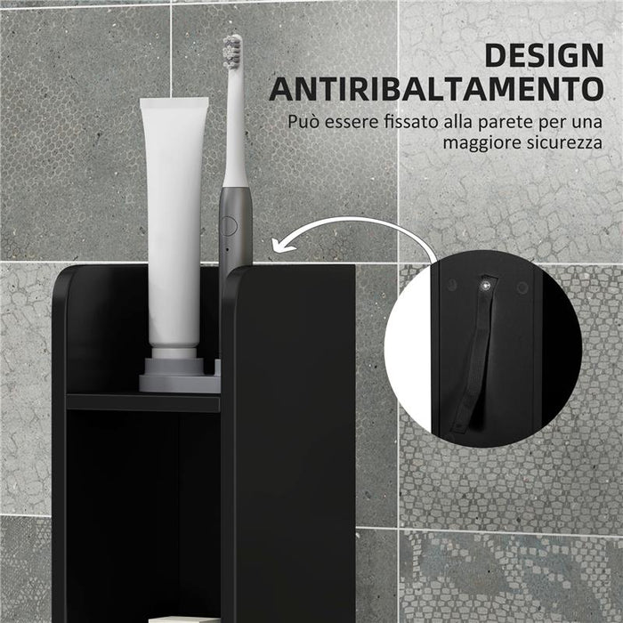 COLONNA BAGNO CON MENSOLE E ARMADIETTI MOBILE ALTO SALVASPAZIO IN LEGNO 15X17X120 CM NERO