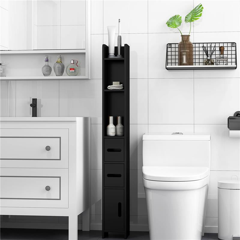 COLONNA BAGNO CON MENSOLE E ARMADIETTI MOBILE ALTO SALVASPAZIO IN LEGNO 15X17X120 CM NERO