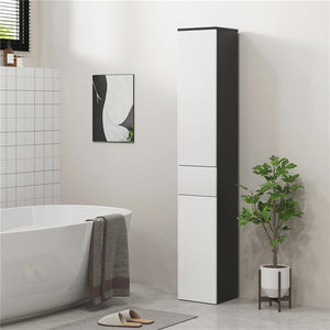 COLONNA BAGNO SALVASPAZIO IN LEGNO CON 2 ARMADIETTI E CASSETTO 30X28X180 CM NERO